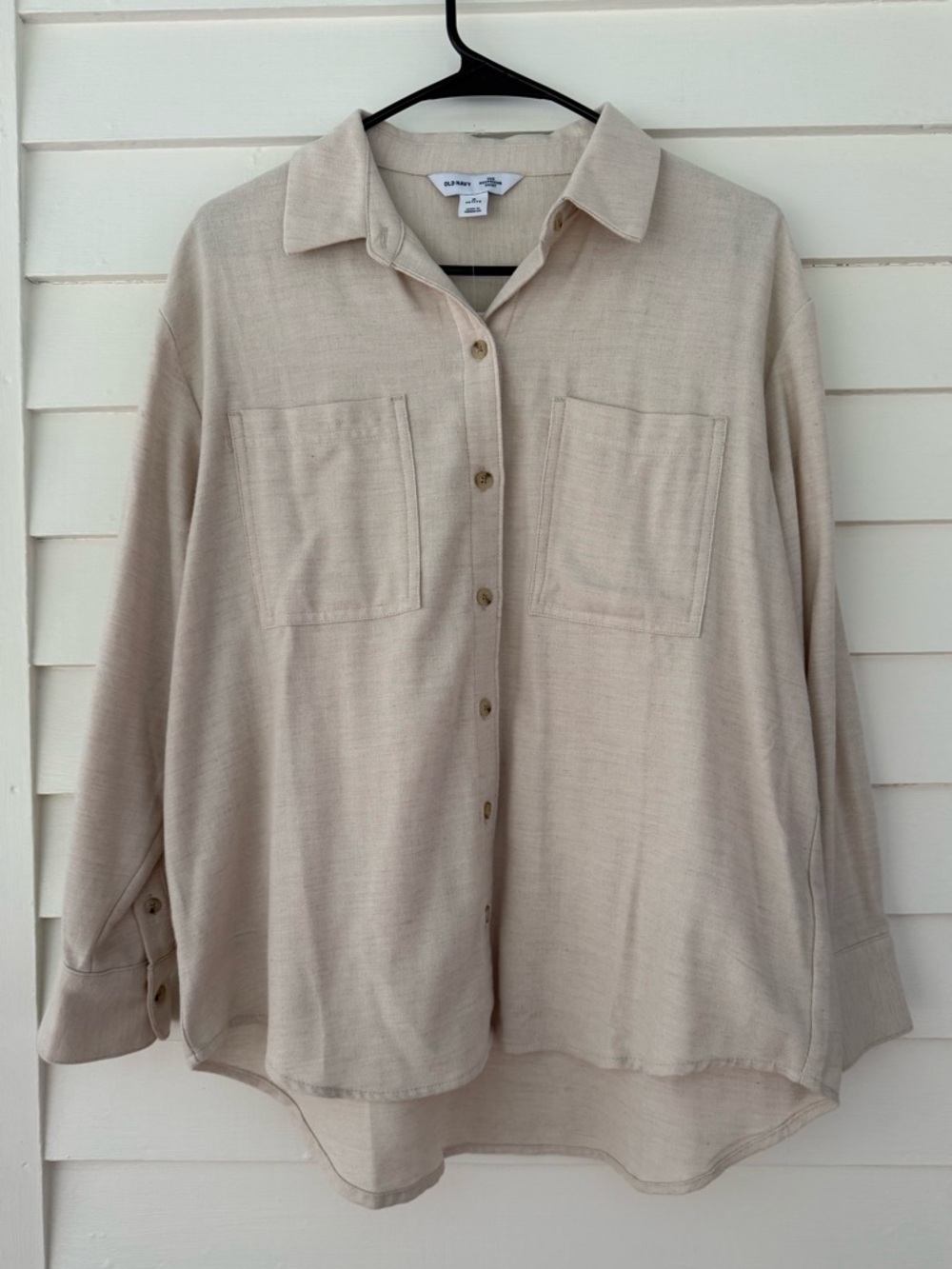 Old Navy | Boyfriend Flannel Shirt Beige Neutral Button Down M Petite NWT